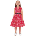 Grace Karin Girls Vestido de verão Kids Vintage 50&#39;s Vestido Vintage Vintage sem mangas Lapel Collar Vestido vermelho de bolinhas CL009000-3